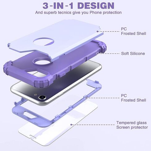 IDweel for iPhone 8 Case with Tempered Glass Screen Protector, for iPhone 7 Case, 3 in 1 Shockproof Slim Hybrid Heavy Duty Hard PC Cover Soft Silicone Bumper Full Body Case, Black in Saudi Arabia