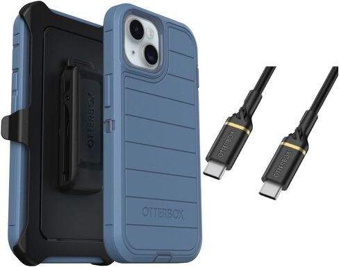 حزمة OtterBox iPhone 15 (فقط): - حافظة سلسلة Defender - أسود - مشبك الحافظة متضمن - حماية دفاعية ميكروبية - كابل USB-C إلى USB-C - عبوة غير مخصصة للبيع بالتجزئة in Saudi Arabia