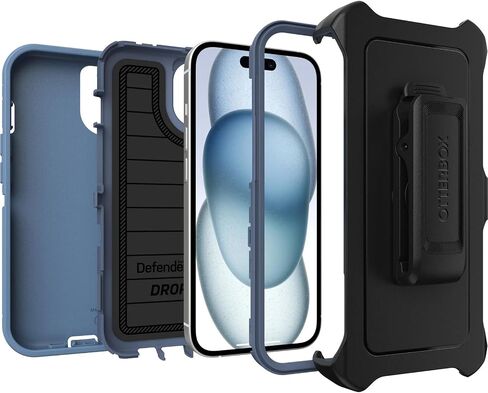 حزمة OtterBox iPhone 15 (فقط): - حافظة سلسلة Defender - أسود - مشبك الحافظة متضمن - حماية دفاعية ميكروبية - كابل USB-C إلى USB-C - عبوة غير مخصصة للبيع بالتجزئة in Saudi Arabia