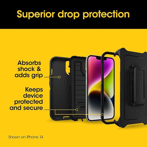 حزمة OtterBox iPhone 15 (فقط): - حافظة سلسلة Defender - أسود - مشبك الحافظة متضمن - حماية دفاعية ميكروبية - كابل USB-C إلى USB-C - عبوة غير مخصصة للبيع بالتجزئة in Saudi Arabia