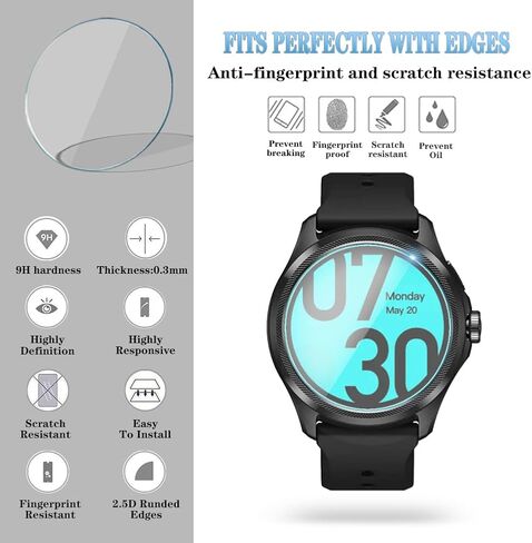 واقي شاشة للساعة (3+1 حزمة) متوافق مع Ticwatch Pro 5، طبقة من الزجاج المقسى مضادة للخدش، تغطية كاملة عالية الوضوح وحافظة واقية ناعمة من مادة TPU، أسود in Kuwait