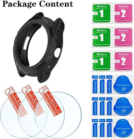 واقي شاشة للساعة (3+1 حزمة) متوافق مع Ticwatch Pro 5، طبقة من الزجاج المقسى مضادة للخدش، تغطية كاملة عالية الوضوح وحافظة واقية ناعمة من مادة TPU، أسود in Kuwait