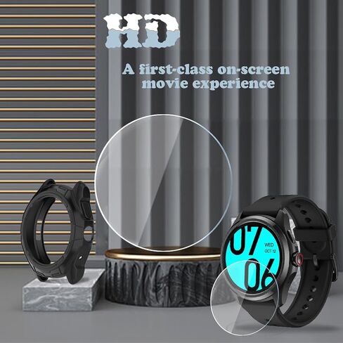 واقي شاشة للساعة (3+1 حزمة) متوافق مع Ticwatch Pro 5، طبقة من الزجاج المقسى مضادة للخدش، تغطية كاملة عالية الوضوح وحافظة واقية ناعمة من مادة TPU، أسود in Kuwait