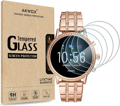 AKWOX [4-Pack] واقي شاشة من الزجاج المقسى لـ Fossil Gen 5 Julianna، [حواف مقوسة 2.5D عالية الوضوح 9H صلابة] واقي شاشة مضاد للخدش لساعة Fossil Women Gen 5 Julianna الذكية in Kuwait