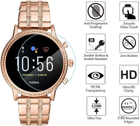 AKWOX [4-Pack] واقي شاشة من الزجاج المقسى لـ Fossil Gen 5 Julianna، [حواف مقوسة 2.5D عالية الوضوح 9H صلابة] واقي شاشة مضاد للخدش لساعة Fossil Women Gen 5 Julianna الذكية in Kuwait