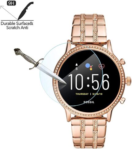 AKWOX [4-Pack] واقي شاشة من الزجاج المقسى لـ Fossil Gen 5 Julianna، [حواف مقوسة 2.5D عالية الوضوح 9H صلابة] واقي شاشة مضاد للخدش لساعة Fossil Women Gen 5 Julianna الذكية in Kuwait