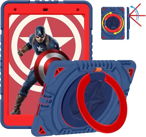 XZC iPad 9th/ 8th/ 7th Generation Case (iPad 10.2 Case 2021/2020/2019) Heavy Duty Shockproof Rugged Cover with Rotating Stand/Pencil Holder/Carrying Shoulder Strap (Blue 1) in Saudi Arabia