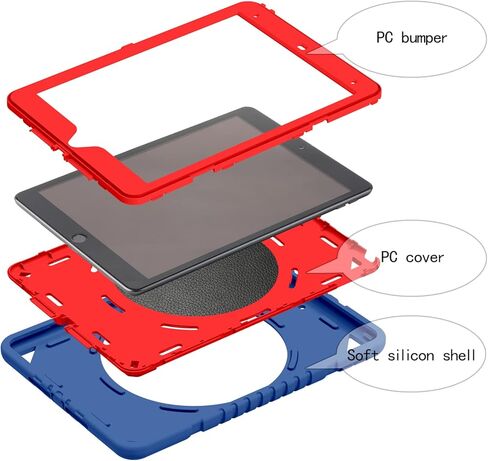 XZC iPad 9th/ 8th/ 7th Generation Case (iPad 10.2 Case 2021/2020/2019) Heavy Duty Shockproof Rugged Cover with Rotating Stand/Pencil Holder/Carrying Shoulder Strap (Blue 1) in Saudi Arabia