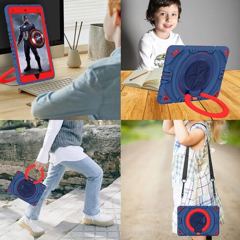 XZC iPad 9th/ 8th/ 7th Generation Case (iPad 10.2 Case 2021/2020/2019) Heavy Duty Shockproof Rugged Cover with Rotating Stand/Pencil Holder/Carrying Shoulder Strap (Blue 1) in Saudi Arabia