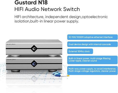 GUSTARD N18 HiFi Audio Network Switch, 1*SFP Input, 2*LAN 10/100/1000M Ethernet Interface, Home Audio Network Switch (Black) in Saudi Arabia