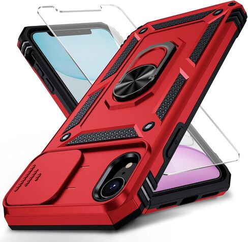 حافظة Weycolor لهاتف iPhone XR مع غطاء عدسة الكاميرا، وواقي شاشة HD، حماية من السقوط من الدرجة العسكرية بطول 10 أقدام، حامل حلقي مغناطيسي، حافظة هاتف واقية، أزرق داكن in Kuwait