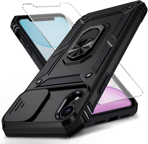 حافظة Weycolor لهاتف iPhone XR مع غطاء عدسة الكاميرا، وواقي شاشة HD، حماية من السقوط من الدرجة العسكرية بطول 10 أقدام، حامل حلقي مغناطيسي، حافظة هاتف واقية، أزرق داكن in Kuwait