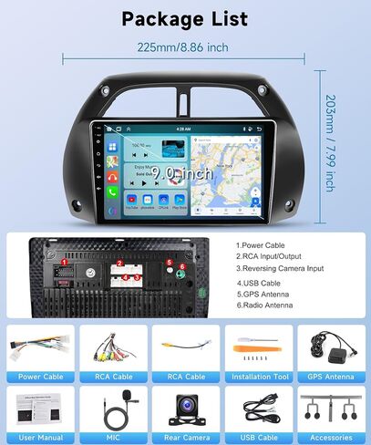 8Core 4+64G- لسيارة Toyota RAV4 2001-2006 Android ستيريو مع Carplay لاسلكي Android Auto، 9 بوصة HD 1280 * 720P IPS شاشة لمس راديو مع نظام تحديد المواقع واي فاي DSP صوت بلوتوث 5.0 SWC كاميرا احتياطية in Saudi Arabia