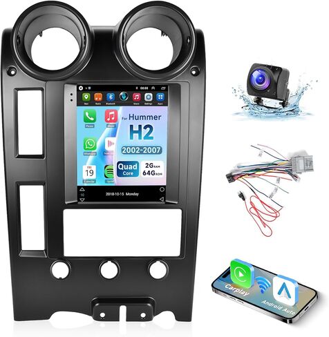 2G+64G لـ Hummer H2 2002-2007 ستيريو سيارة أندرويد مع Carplay لاسلكي Android Auto، شاشة لمس 9.7 بوصة بلوتوث راديو السيارة يدعم نظام تحديد المواقع والملاحة واي فاي HiFi Audio FM SWC USB + كاميرا احتياطية عالية الدقة in Saudi Arabia