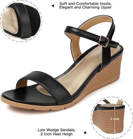 صنادل نسائية من SHIBEVER بكعب عريض مريح: صندل بحزام للكاحل بإبزيم - صنادل سوداء للنساء - مقاس صيفي أنيق 9 in Kuwait