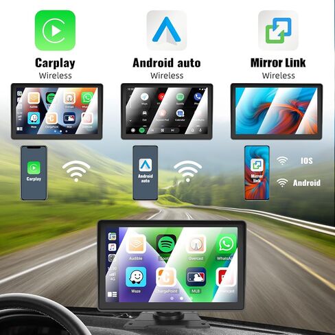 ستيريو سيارة Apple Carplay لاسلكي محمول بشاشة 7 بوصة تعمل باللمس Android Auto مع كاميرا احتياطية AHD، بلوتوث 5.1، وصلة مرآة، جهاز تحكم عن بعد، EQ، FM، Siri، راديو السيارة مع بطاقة TF سعة 64 جيجابايت in Saudi Arabia