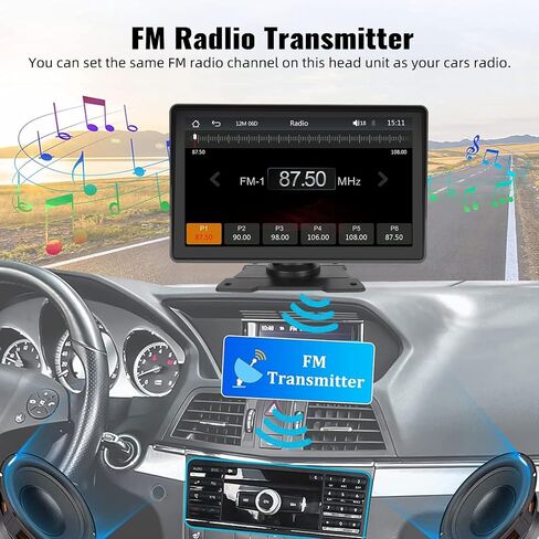 ستيريو سيارة Apple Carplay لاسلكي محمول بشاشة 7 بوصة تعمل باللمس Android Auto مع كاميرا احتياطية AHD، بلوتوث 5.1، وصلة مرآة، جهاز تحكم عن بعد، EQ، FM، Siri، راديو السيارة مع بطاقة TF سعة 64 جيجابايت in Saudi Arabia