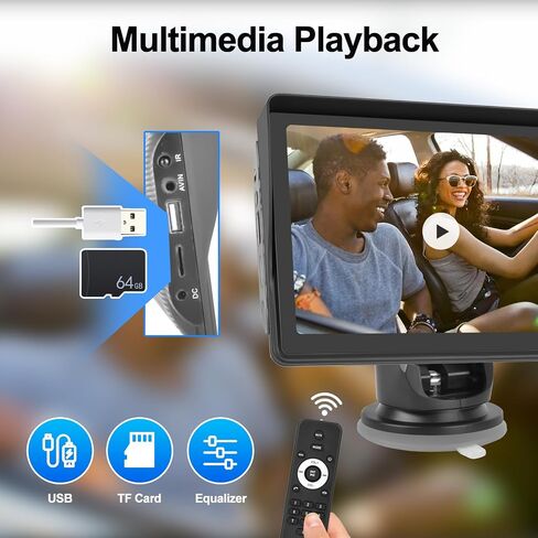 ستيريو سيارة Apple Carplay لاسلكي محمول بشاشة 7 بوصة تعمل باللمس Android Auto مع كاميرا احتياطية AHD، بلوتوث 5.1، وصلة مرآة، جهاز تحكم عن بعد، EQ، FM، Siri، راديو السيارة مع بطاقة TF سعة 64 جيجابايت in Saudi Arabia