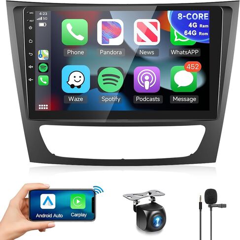 8 Core 4G+64G Car Radio for Mercedes Benz E Class W211 E200 CLS W219 2002-2009, Wireless Apple Carplay Android Auto Car Stereo, 9" IPS Touchscreen with WiFi, GPS, Bluetooth,FM/RDS, DSP, Rear Camera in Saudi Arabia