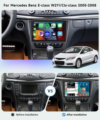 8 Core 4G+64G Car Radio for Mercedes Benz E Class W211 E200 CLS W219 2002-2009, Wireless Apple Carplay Android Auto Car Stereo, 9" IPS Touchscreen with WiFi, GPS, Bluetooth,FM/RDS, DSP, Rear Camera in Saudi Arabia
