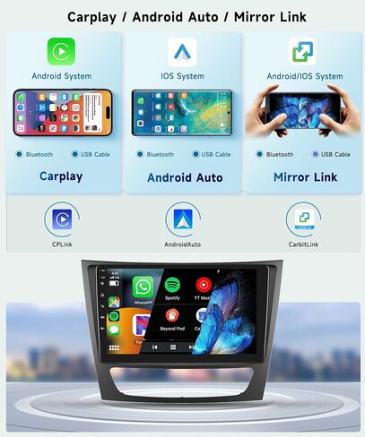 8 Core 4G+64G Car Radio for Mercedes Benz E Class W211 E200 CLS W219 2002-2009, Wireless Apple Carplay Android Auto Car Stereo, 9" IPS Touchscreen with WiFi, GPS, Bluetooth,FM/RDS, DSP, Rear Camera in Saudi Arabia
