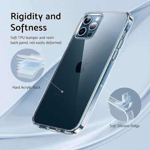 DASFOND Crystal Clear Designed for iPhone 12/12 Pro Case, [Non-Yellowing] 15Ft Military Grade Shockproof Protective Cover Soft Silicone Slim Phone Case for iPhone 12 6.1", Clear in Saudi Arabia
