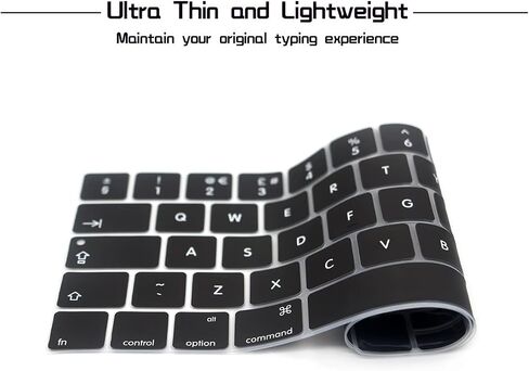 غطاء لوحة مفاتيح من السيليكون بشريط اللمس من HRH متوافق مع جهاز MacBook Pro مع شريط اللمس 13 بوصة و15 بوصة (A2159/A1989/A1706،A1990/A1707) 2019 2018 2016 2017 إصدار أوروبي، أسود in Kuwait