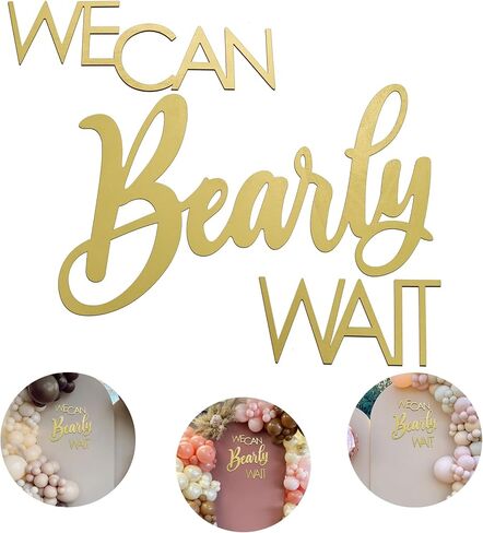 We Can Bearly Wait Sign - Wooden Baby Shower Sign with Gold Painted Perfect Baby Banner for Gender Reveal Backdrop Party Decor Stylish Photo Backdrop for Baby Boys and Baby Girls(Gold） in Saudi Arabia