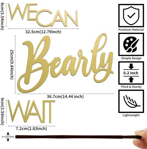 We Can Bearly Wait Sign - Wooden Baby Shower Sign with Gold Painted Perfect Baby Banner for Gender Reveal Backdrop Party Decor Stylish Photo Backdrop for Baby Boys and Baby Girls(Gold） in Saudi Arabia