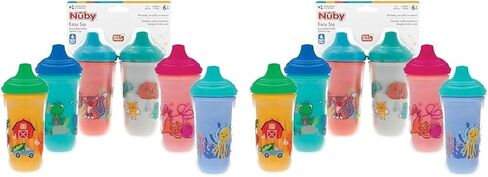Nuby No-Spill Insulated Hard Spout 9 oz Cup, Colors/Prints May Vary,2 Count (Pack of 1) in Saudi Arabia