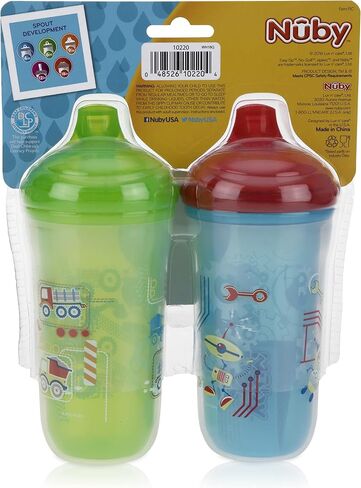Nuby No-Spill Insulated Hard Spout 9 oz Cup, Colors/Prints May Vary,2 Count (Pack of 1) in Saudi Arabia