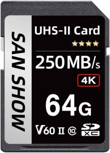 بطاقة SD V60 بسعة 64 جيجابايت - UHS-II U3 ​​بسرعة 250 ميجابايت/ثانية للقراءة بسرعة 170 ميجابايت/ثانية، بطاقة ذاكرة SDXC عالية السعة لتسجيل فيديو RAW بدقة 4K وتخزين الكاميرا الاحترافية وكاميرات الفيديو in Saudi Arabia