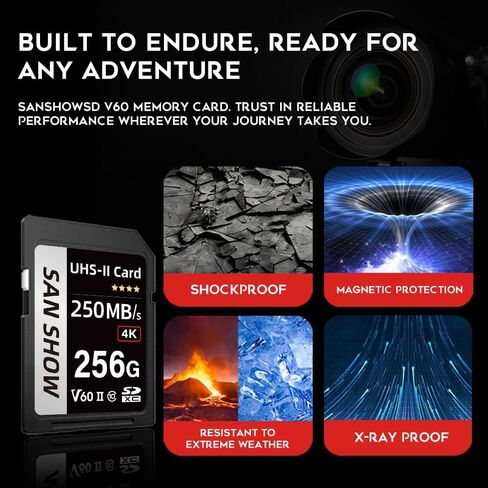 64GB V60 SD Card - UHS-II U3 250MB/s Read 170MB/s Write, High Capacity SDXC Memory Card for 4K RAW Video Recording, Professional Camera and Camcorder Storage in Saudi Arabia