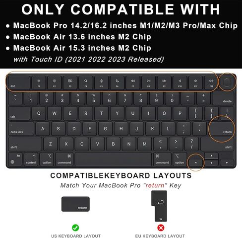 غطاء لوحة المفاتيح Soke Premium لجهاز 2021-2023 MacBook Pro 14" 16" M3 M2 M1 Pro/Max(A2918 A2992 A2991 A2442 A2485 A2779 A2780)، MacBook Air 15.3"/13.6" M2(A2941 A2681)، تخطيط ANSI الأمريكي، أزرق +أرجواني in Kuwait