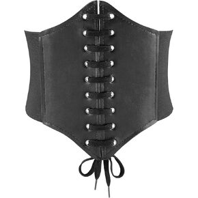 Glamorstar Corset Belt for Women Lace-up Leather Elastic Belts for Dresses Wide Tied Waspie Cincher Belts