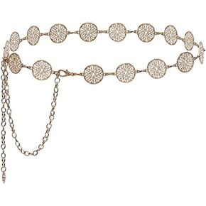 Hollow Circle Decorative Waist Chain Belts Gold Plated Metal Jeans Dress Belts for Women Girl