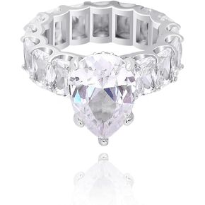 925 Sterling Silver Plated Pear Shaped Cubic Zirconia Ring Band CZ Wedding Ring for Women Size 8