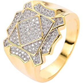 LKV 14K Hiphop Ring Gold Plated Iced Out Diamond CZ Eternity Wedding Engagement Band Ring for Men Women