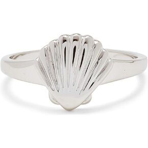 Pura Vida Silver Shell Signet Ring - Brass Base Band, Rhodium Plating, Sizes 5-9