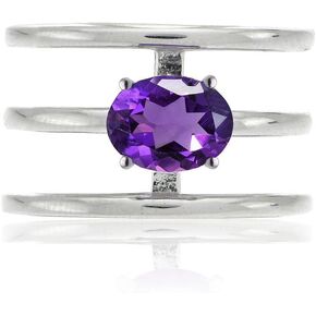 Sterling Silver African Amethyst Oval Three Row Band Ring