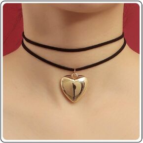Gothic Heart Velvet Choker Necklace Chain Vintage Black Leather Choker Necklace Punk Gold Fluffy Love Heart Pendant Necklace Choker Classic Black Collar Necklaces Jewellery for Women Girls