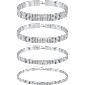Cupimatch Choker Necklaces for Woman: 4 Set Rhinestone Crystal Choker Adjustable Collar silver jewelry set for women…