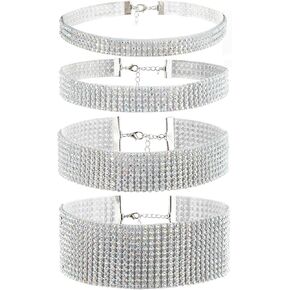 Cupimatch Choker Necklaces for Woman: 4 Set Rhinestone Crystal Choker Adjustable Collar silver jewelry set for women…