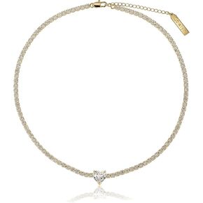 Cowlyn القلب الحب قلادة التنس المختنق 14K مطلية بالذهب / الفضة حجر الراين كريستال كلاسيكي جولة مكعب زركونيا سلسلة مجوهرات الزفاف للنساء in Kuwait