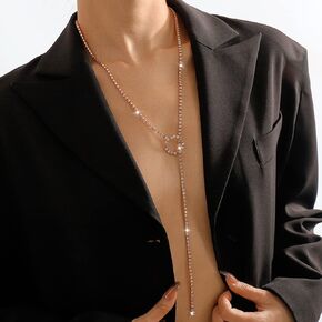 Missgrace Sexy Shiny Y Long O Choker Necklaces Rhinestone Necklace Chain Long Sparkly Crystal Necklace Jewelry for Women and Girls