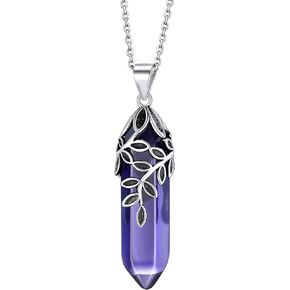 Bestyle Crystal Necklace Sterling Silver Olive Leaf/Snake Wrap Clear Quartz Birthstone Pendant with Dainty Silver Rolo Chain, 18"+2", Great Birthday Gift for Women Girls