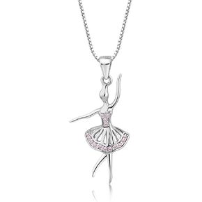 Girl's Sterling Silver Ballerina Charm Necklace with Pink Sparkling CZs