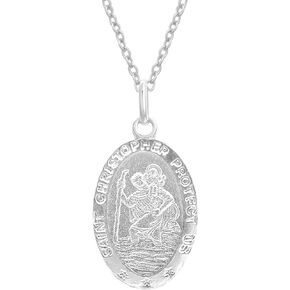 Ritastephens Italian Sterling Silver Small Oval Saint St Christopher Medal Charm Pendant Necklace, 16mm, 20mm