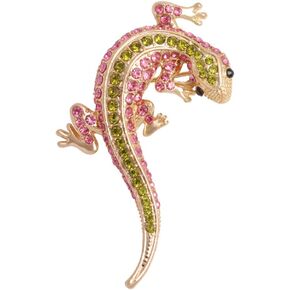 Rhinestone Gecko Lizard Brooch Pin for Women Girls Gold Plated Fashion Crystal Animal Brooches Lapel Pins Cute Dress Accessories Holiday Birthday Theme Party Jewelry Unisex Gift Souvenir
