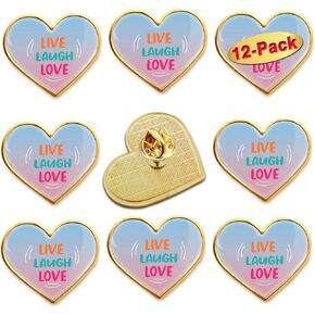 12/24/50/100Pcs live laugh love Lapel Pins Bulk - Metal live laugh love Heart Brooch Badge Pin